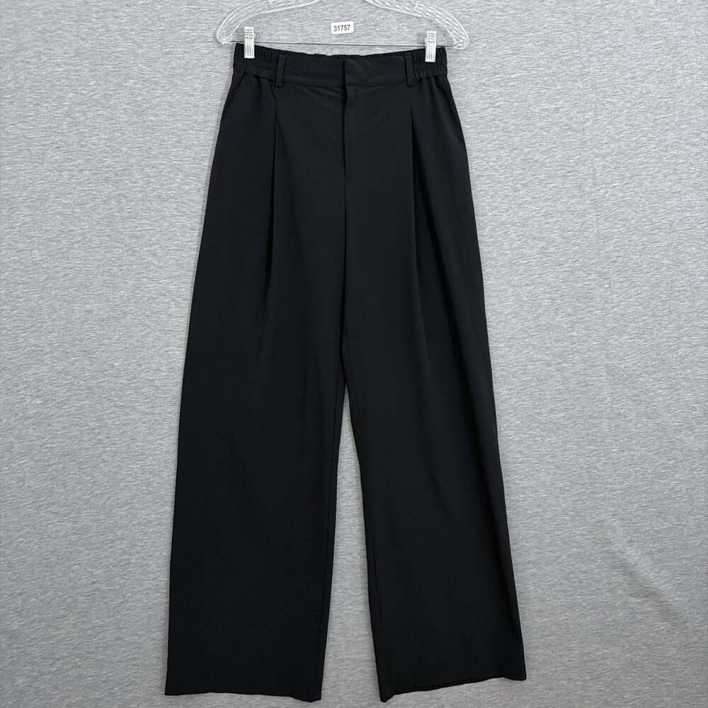 Alo Yoga Womens XS Black High Waist Pursuit Trouser Pleated Wide Leg Pants